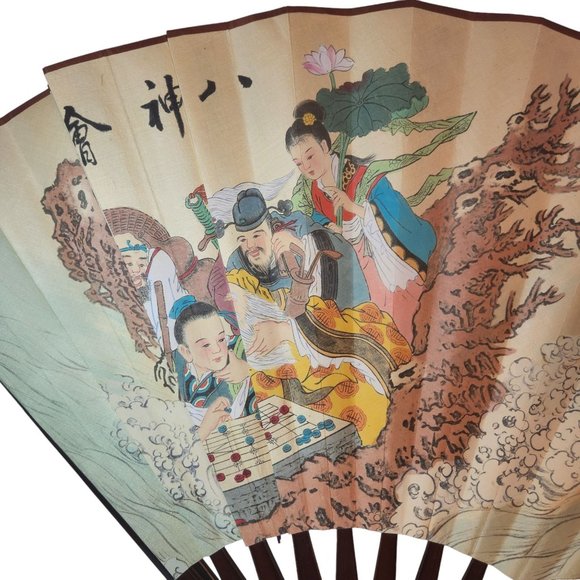 Japanese Folding Fan Ink Wash Pattern Silk 36" x 20" Spread - Picture 9 of 14